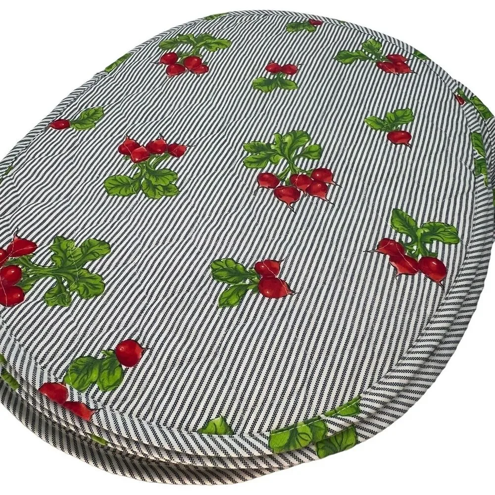 Set 12 Blue Striped Raddish Quilted Placemats Napkins Garden Summer Outdoor 17